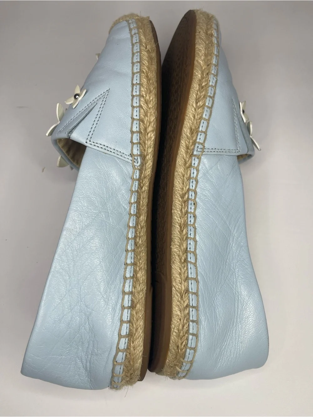 Michael Kors Light Blue Leather Lola Espadrilles size 36 Floral Appliqué